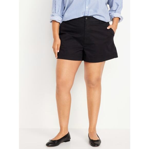 Old Navy Chino Shorts WMNS 16 Black High Waisted Everyday Twill Stretch Casual - Picture 2 of 8